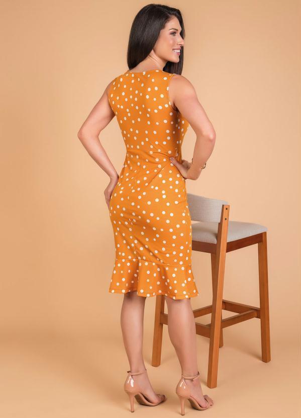 Outlet - Vestido Poá Mostarda com Babado Moda Evangélica 6