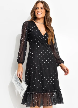 Quintess - Vestido Poá Preto em Tule - QUINTESS