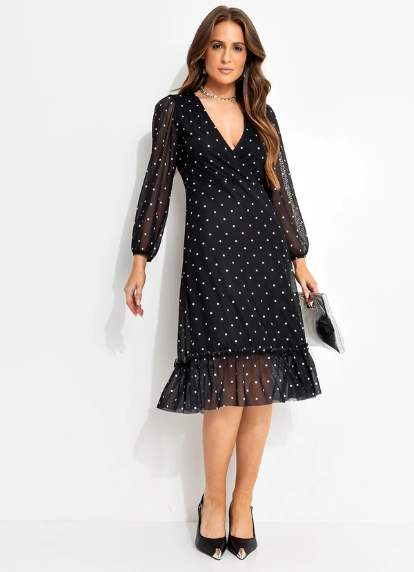 Quintess - Vestido Poá Preto em Tule 3