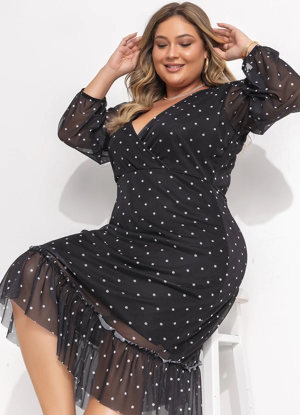 Quintess - Vestido Poá Preto em Tule 8