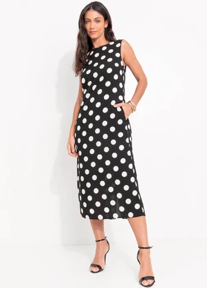 Quintess - Vestido Poá Preto em Viscose Plana Creponada - QUINTESS