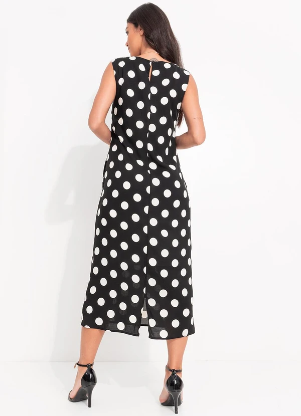 Quintess - Vestido Poá Preto em Viscose Plana Creponada 2