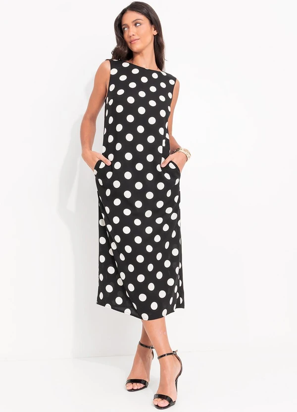 Quintess - Vestido Poá Preto em Viscose Plana Creponada 3