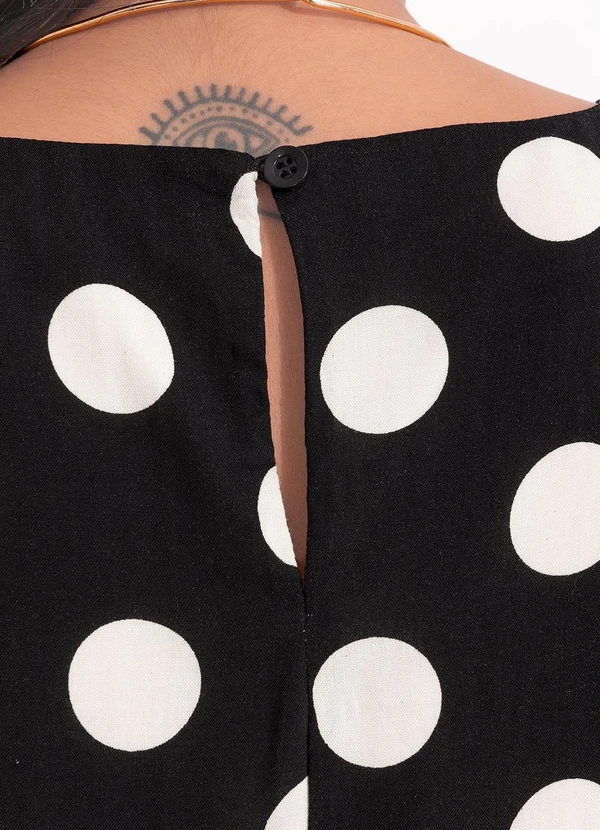 Quintess - Vestido Poá Preto em Viscose Plana Creponada 7