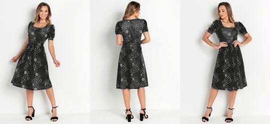 Vestido Po Preto Manga 3/4