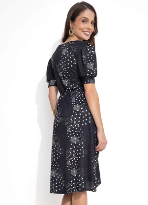 Rosalie - Vestido Poá Preto Manga 3/4 - ROSALIE