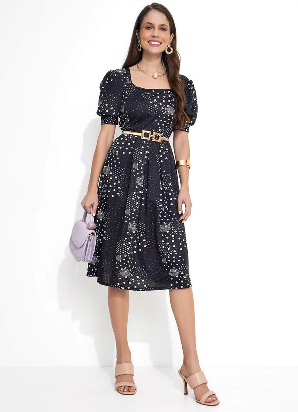 Rosalie - Vestido Poá Preto Manga 3/4 3