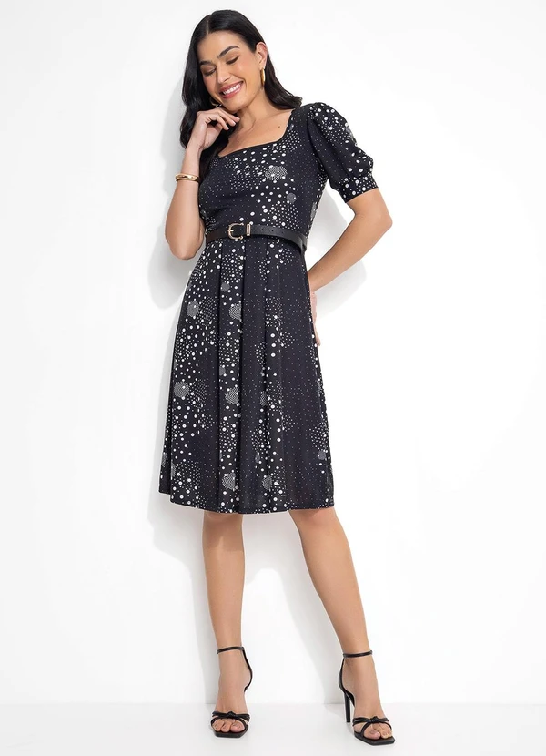 Rosalie - Vestido Poá Preto Manga 3/4 4