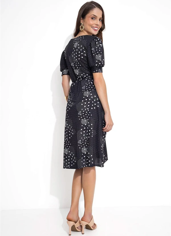 Rosalie - Vestido Poá Preto Manga 3/4 5