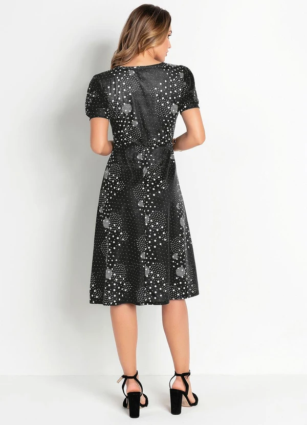 Rosalie - Vestido Poá Preto Manga 3/4 7