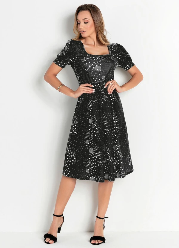 Rosalie - Vestido Poá Preto Manga 3/4 8