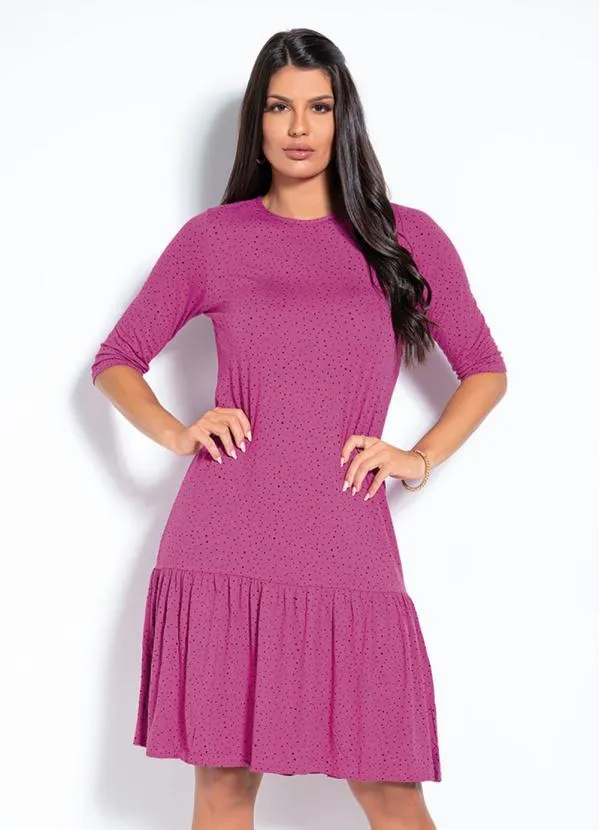 Rovitex - Vestido Poá Rosa com Babado Rovitex