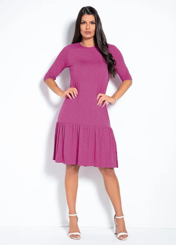 Rovitex - Vestido Poá Rosa com Babado Rovitex 3