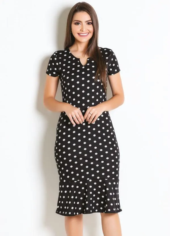 Rosalie Vestido Poá Tubinho Moda Evangélica