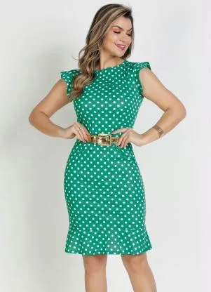 Rosalie - Vestido Poá Verde com Babado - ROSALIE