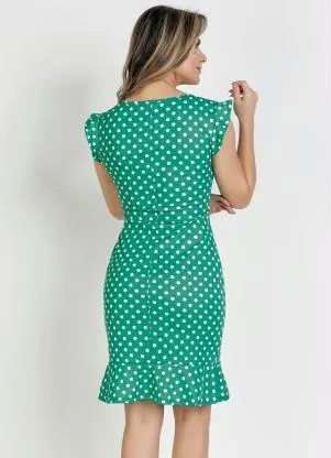 Rosalie - Vestido Poá Verde com Babado - ROSALIE