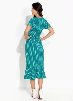 Rosalie - Vestido Poá Verde com Babado - ROSALIE