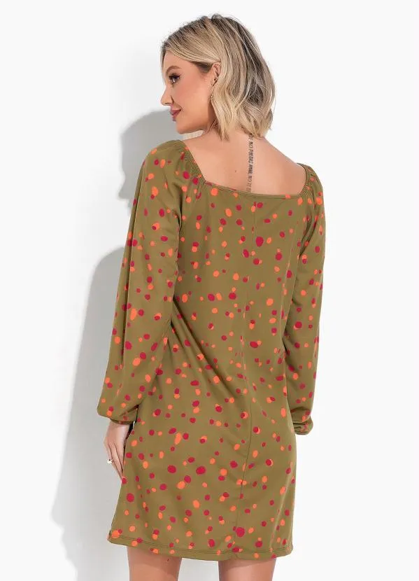 Moda Pop - Vestido Poá Verde com Decote Ciganinha 2