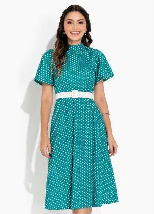 Vestido Poá Verde com Gola Rosalie