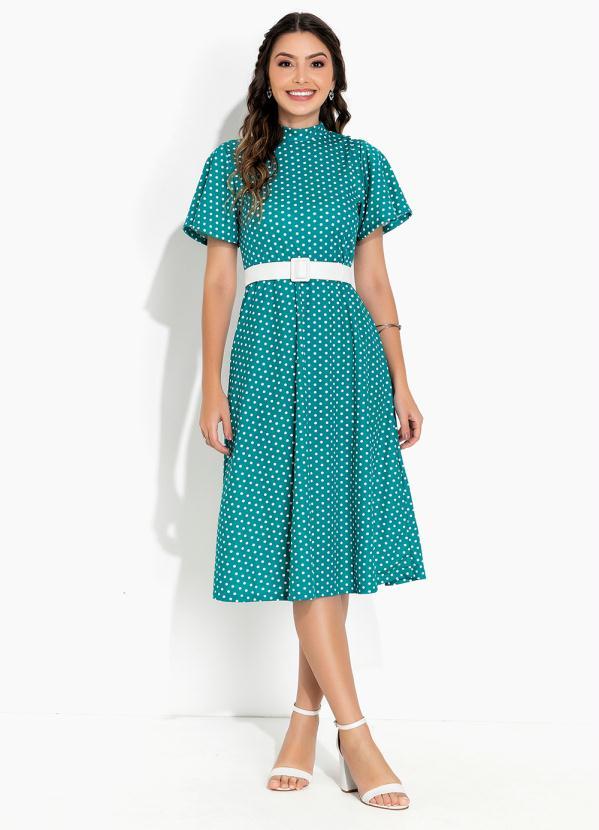 Rosalie - Vestido Poá Verde com Gola 3