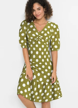 bonprix - Vestido Poá Verde em Malha de Viscose - BONPRIX