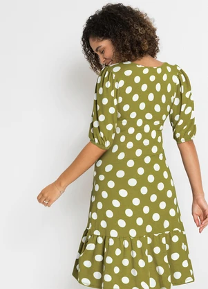 bonprix - Vestido Poá Verde em Malha de Viscose - BONPRIX