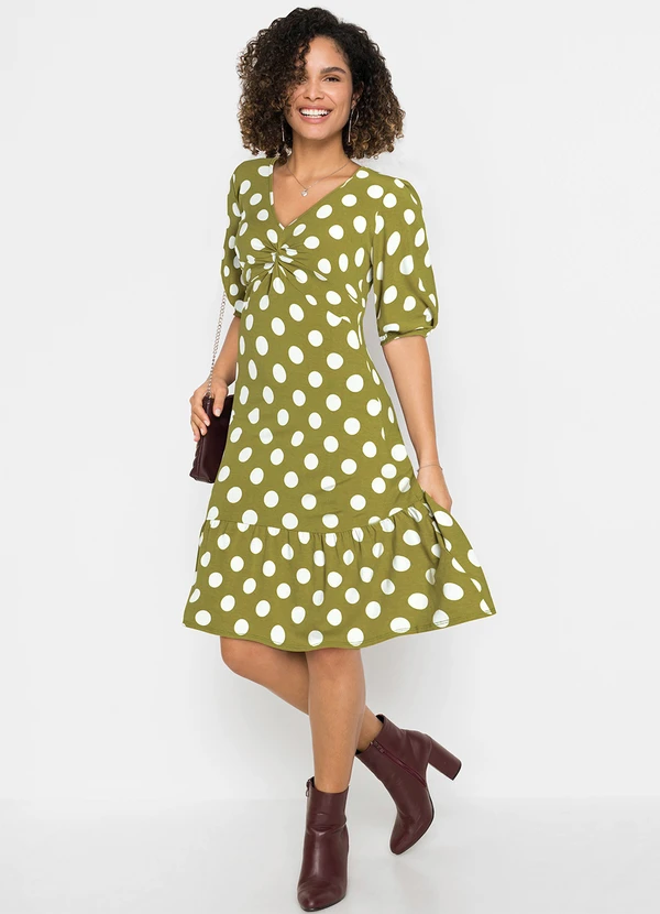 bonprix - Vestido Poá Verde em Malha de Viscose 3