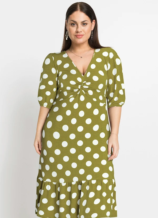 bonprix - Vestido Poá Verde em Malha de Viscose 2