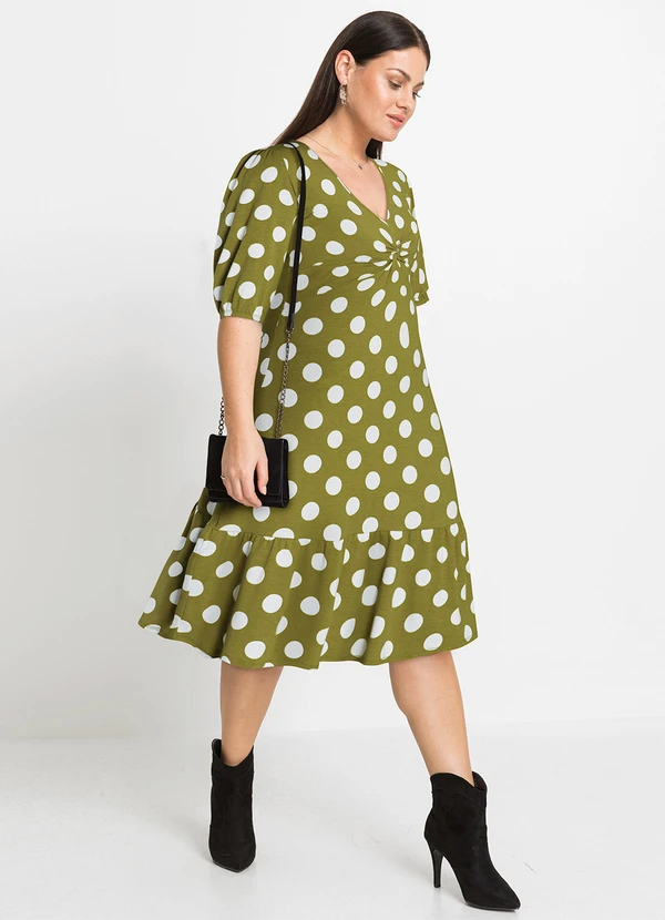 bonprix - Vestido Poá Verde em Malha de Viscose