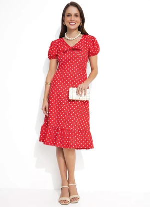 Rosalie - Vestido Poá Vermelha com Laço - ROSALIE