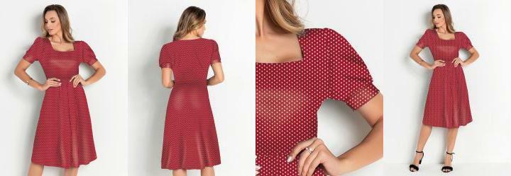 Vestido Po Vermelha Manga 3/4