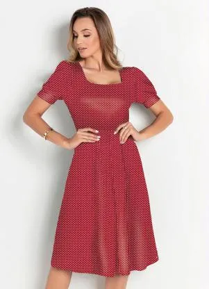 Rosalie - Vestido Poá Vermelha Manga 3/4 - ROSALIE