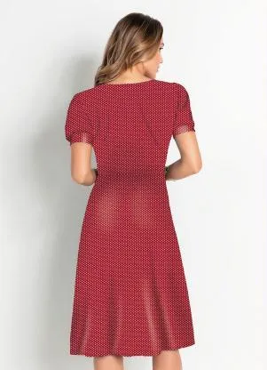 Rosalie - Vestido Poá Vermelha Manga 3/4 - ROSALIE