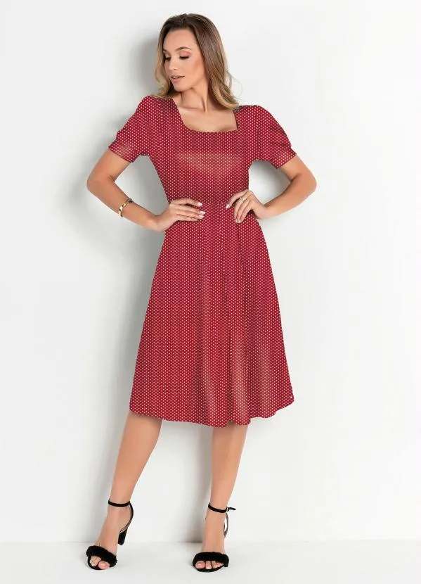 Rosalie - Vestido Poá Vermelha Manga 3/4 4