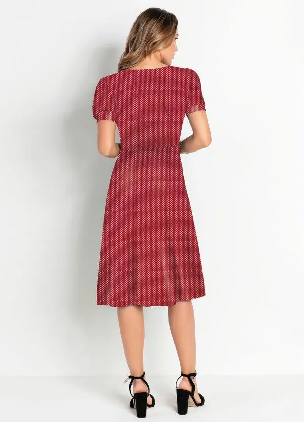 Rosalie - Vestido Poá Vermelha Manga 3/4 5