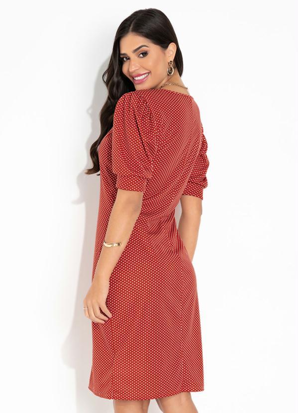 Outlet - Vestido Poá Vermelho com Botão Moda Evangélica 2