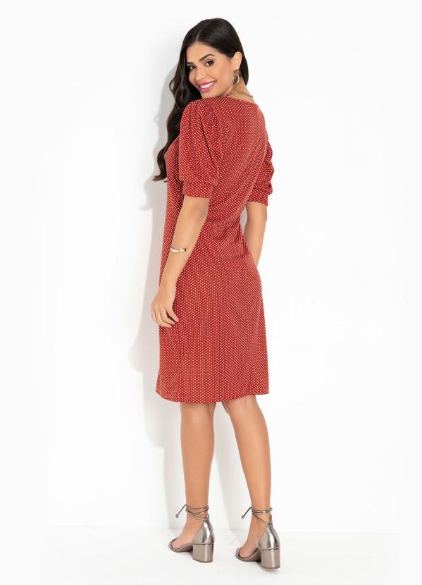 Outlet - Vestido Poá Vermelho com Botão Moda Evangélica 5