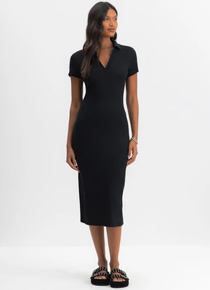 Essendi - Vestido Polo Feminino Midi Preto - ESSENDI