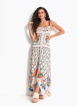 Farm - Vestido Pontas Feira de Legumes Bege - FARM