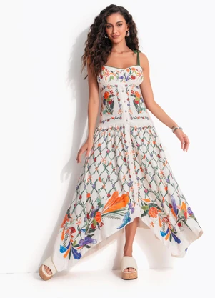 Farm - Vestido Pontas Feira de Legumes Bege - FARM