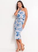 Vestido Pontilhado Azul em Malha Fria