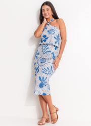 Vestido Pontilhado Azul em Malha Fria