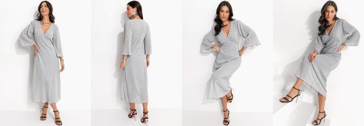 Vestido Prata em Malha Plissada