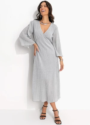 Quintess - Vestido Prata em Malha Plissada - QUINTESS