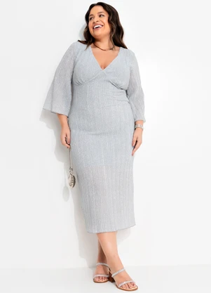 Quintess - Vestido Prata em Malha Plissada - QUINTESS