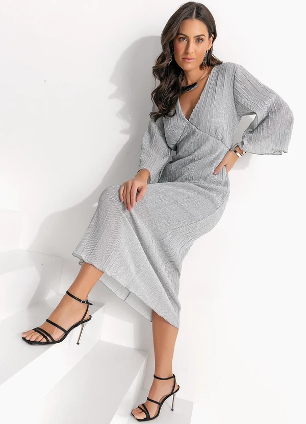 Quintess - Vestido Prata em Malha Plissada 5