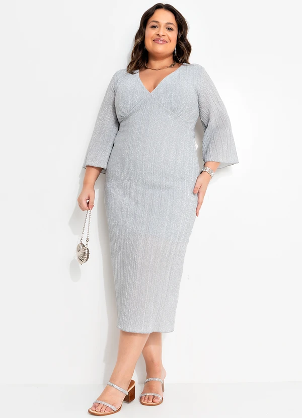 Quintess - Vestido Prata em Malha Plissada 9