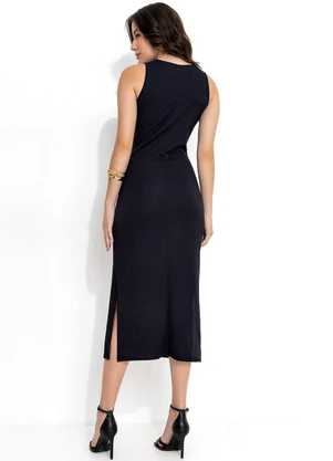 Moda Pop - Vestido Preta com Fendas nas Laterais da Barra - MODA POP