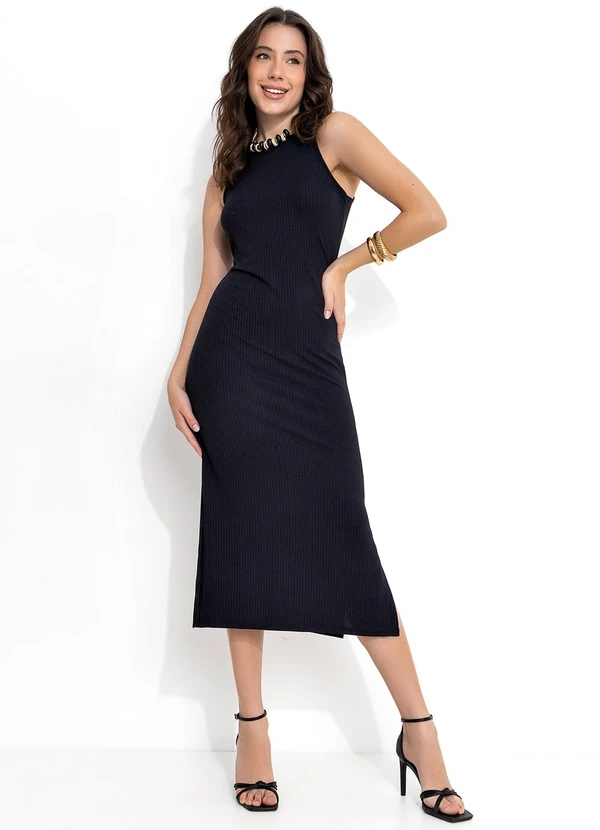 Moda Pop - Vestido Preta com Fendas nas Laterais da Barra