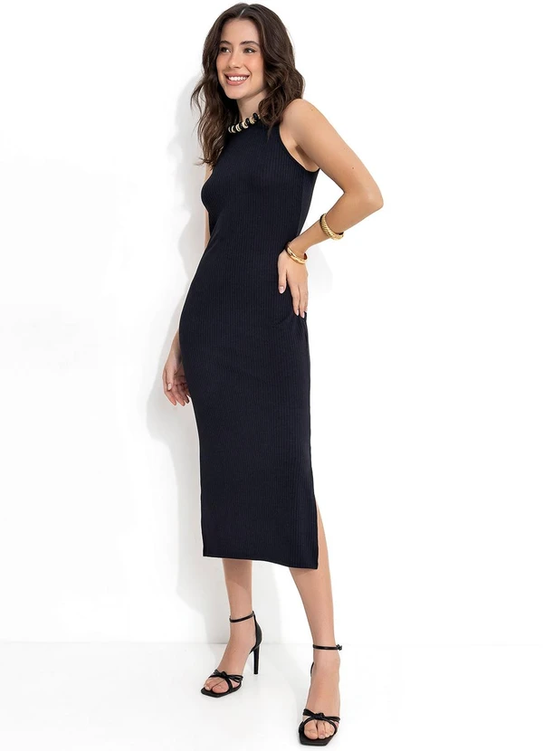 Moda Pop - Vestido Preta com Fendas nas Laterais da Barra 4